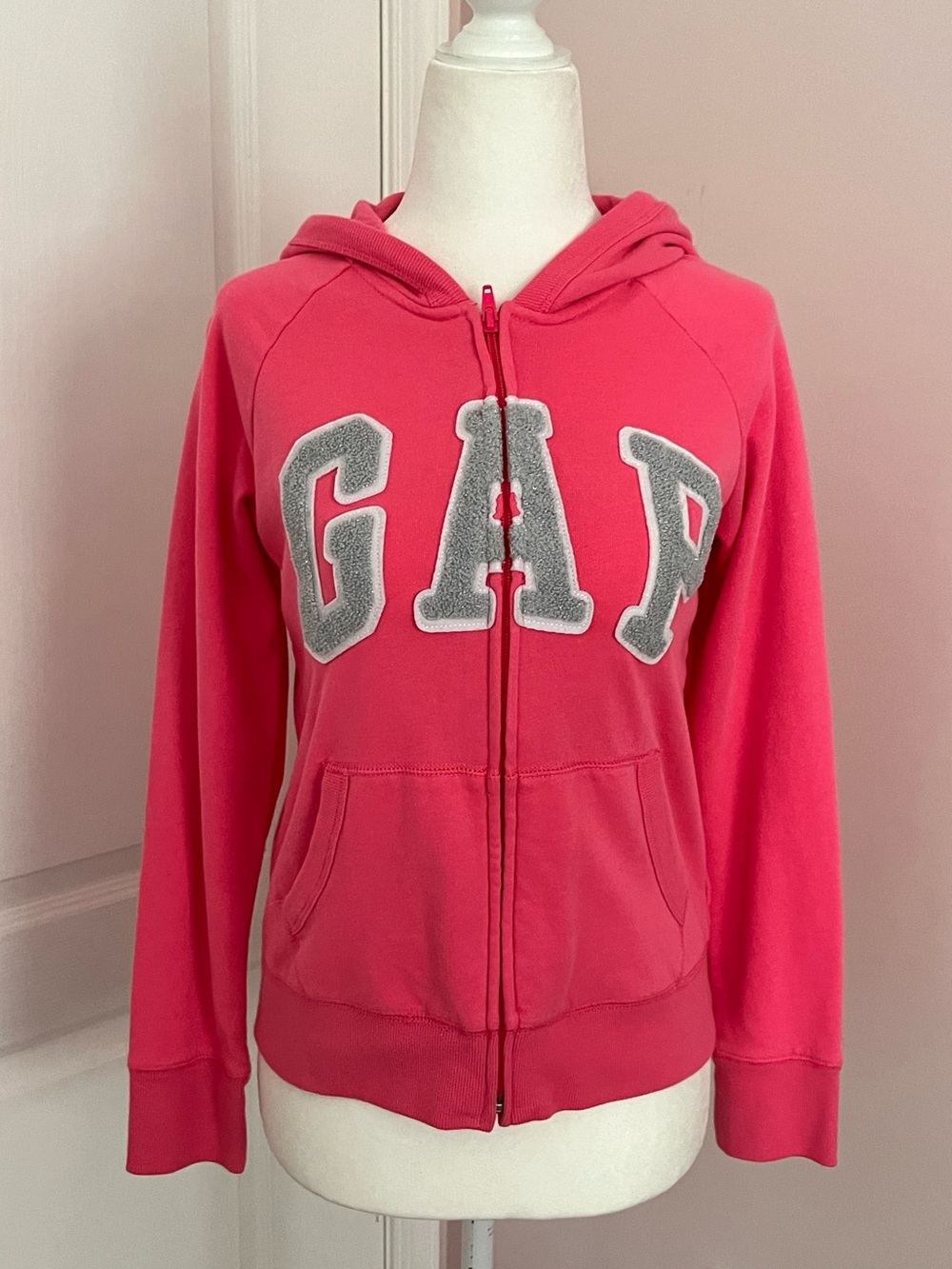 GAP Pink Kids Sweatshirt with Fuzzy/Sparkly Grey Logo